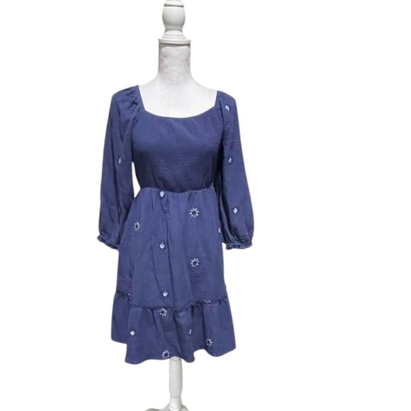 Jolt NWOT Women's Rouched Front Embroidered Navy Dress XL - Picture 8 of 16